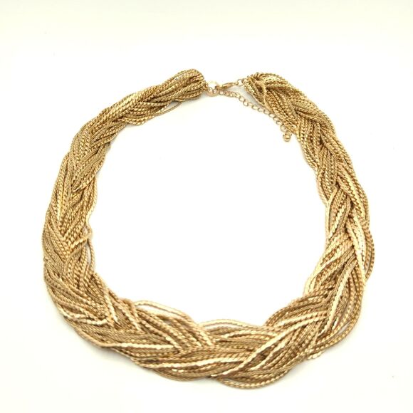 Chunky Braided Collar Statement Necklace - Multistrand - Goldtone - 19in - Picture 2 of 2